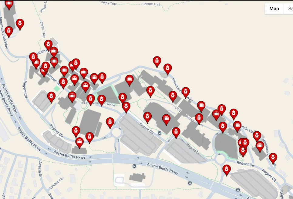 Screenshot of Campus map showing safety landmarks